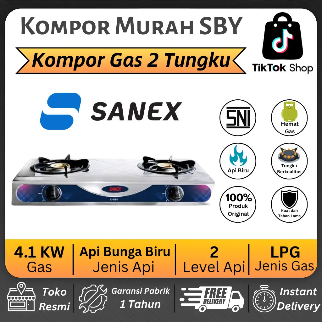 (COD) SANEX Kompor Gas 2 Tungku Api Biru Hemat Gas & Tahan Lama