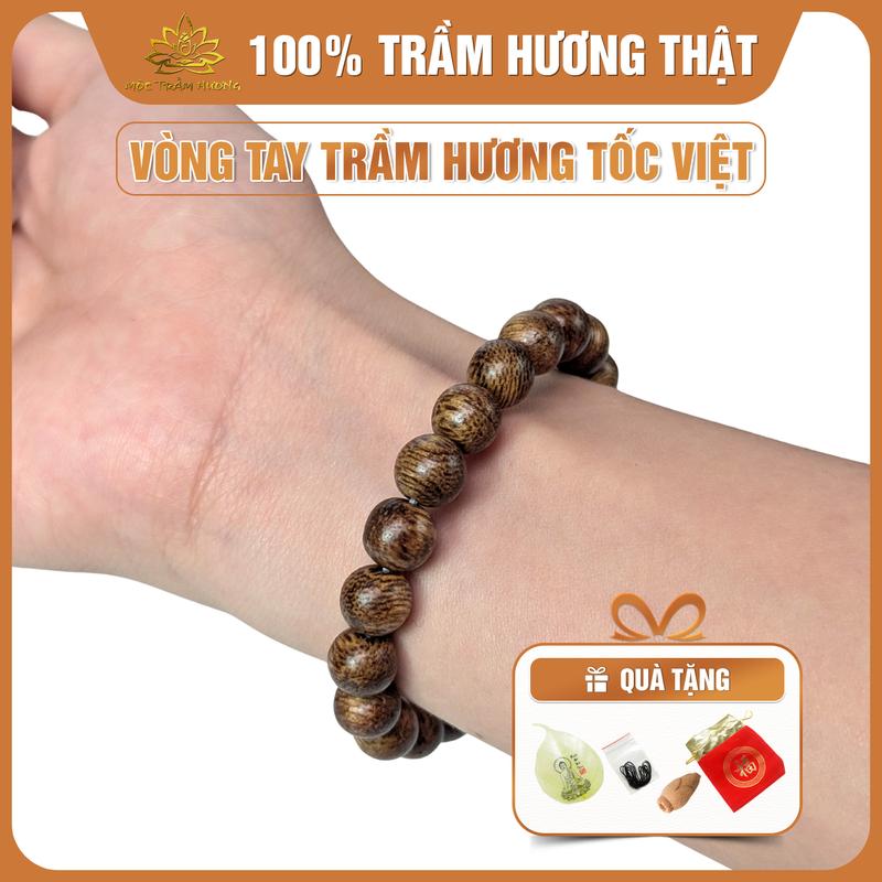   MTH  Vòng Tay Trầm Hương Hạt Tròn Đơn Mộc Trầm Hương - Vòng Trầm Tốc Việt Đeo Tay Nam Nữ Phụ Kiện Voi Túi Gấm Lá Bồ Đề Nụ Trầm Dây Xâu 