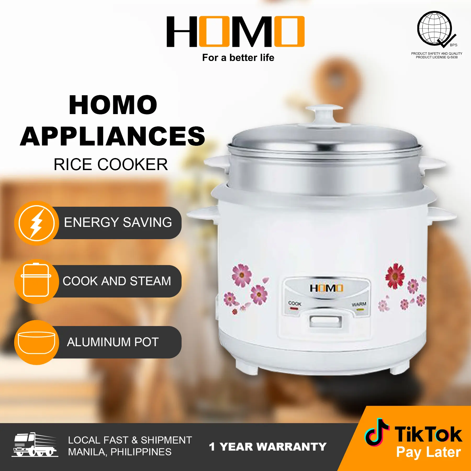 HOMO 1.0L 1.5 1.8L Rice Cooker | 400W 500W 700W Power | 220 - 240 V Rated Voltage | 50/60 Hz Frequency