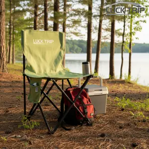 【Luck Trip】Kursi Lipat 65x39x36cm Desain Daun Biru Hitam Hijau Cocok untuk Piknik Taman Camping&Mancing Mudah Dibawa dan Dilipat