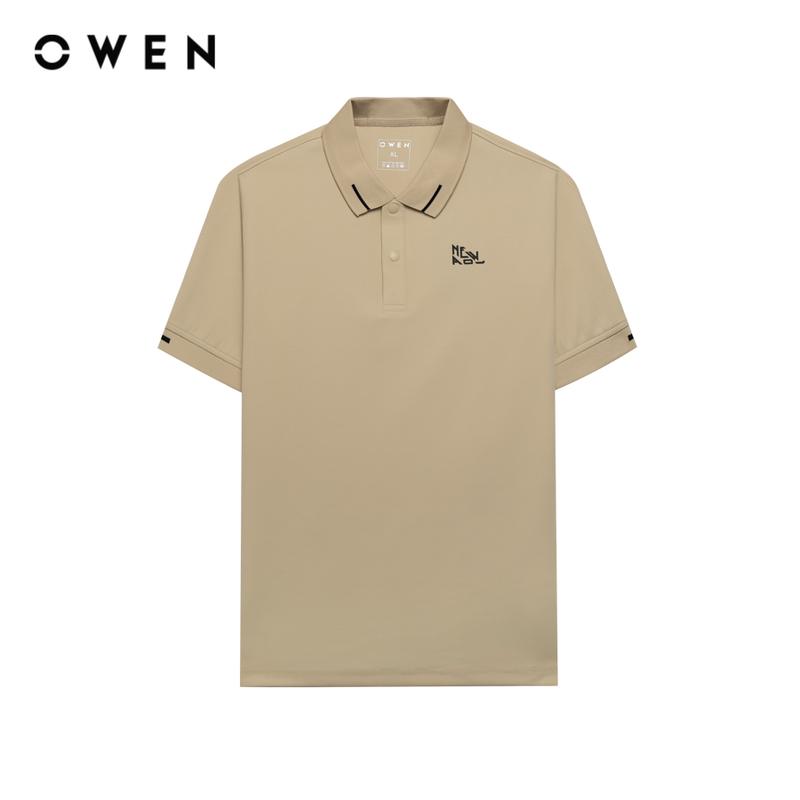 Owen - Áo polo Nam Bodyfit Ngắn tay APV253645 màu Nâu nhạt chất liệu Nylon spandex Hoạ tiết Menswear