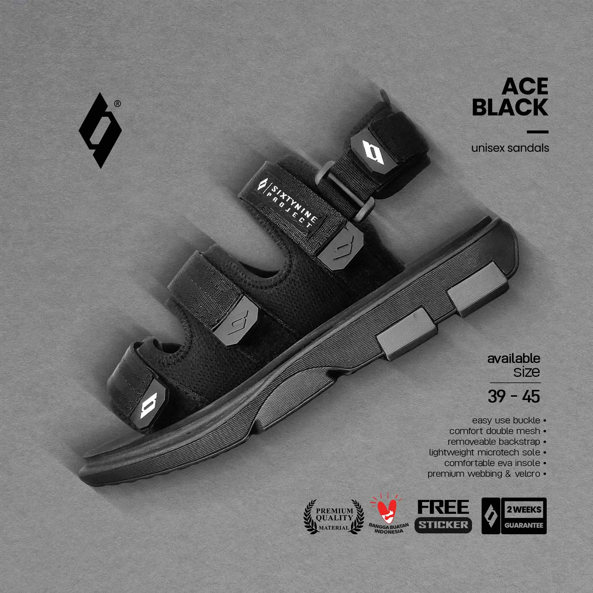 SIXTYNINE PROJECT - Ace Black - Sandal Gunung Kasual Travelling Pria Wanita