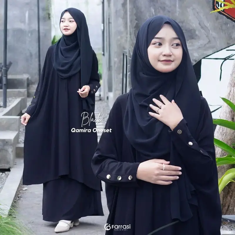 QAMIRA ONESET Baju Muslim Setelan Atasan Dan Rok Anak Perempuan Umur 10-14 Tahun Model Terbaru 2024 Bahan Crinkle Airflow Baju Gamis Anak Remaja Tanggung Fashion Muslim Anak Lebaran Bisa COD 2