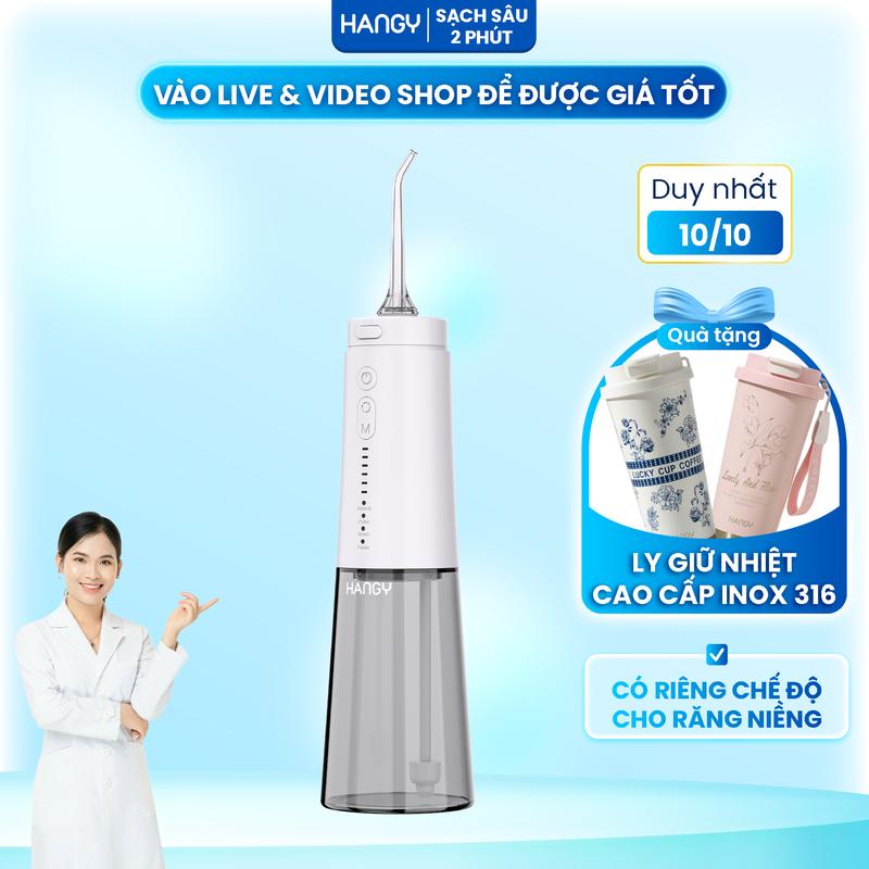 Máy tăm nước HANGY HG23 công nghệ tia nước siêu âm bảo vệ răng nướu - [Bảo hành 1 đổi 1 nguyên seal full box trong 1 năm]