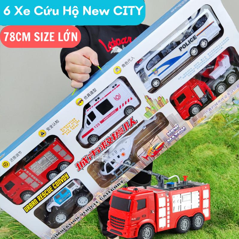 Sét đồ chơi ô tô cỡ lớn 6 xe công trình cứu hộ , cứu hoả, cảnh sát, quân sự,trực thăng anhdochoi