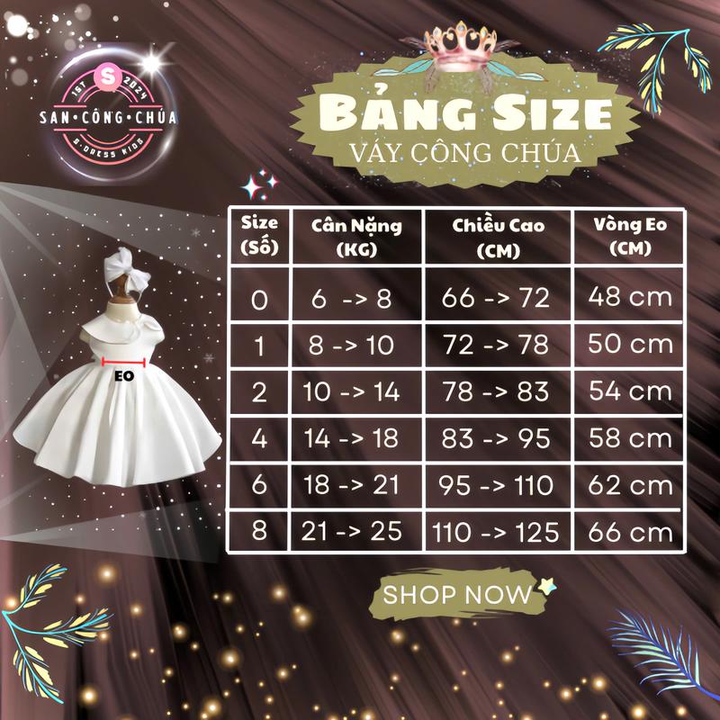Product Introduction of S09. Váy Công Chúa Kim Sa (Nâu/Trắng) Thiết Kế Cho Bé Gái 0