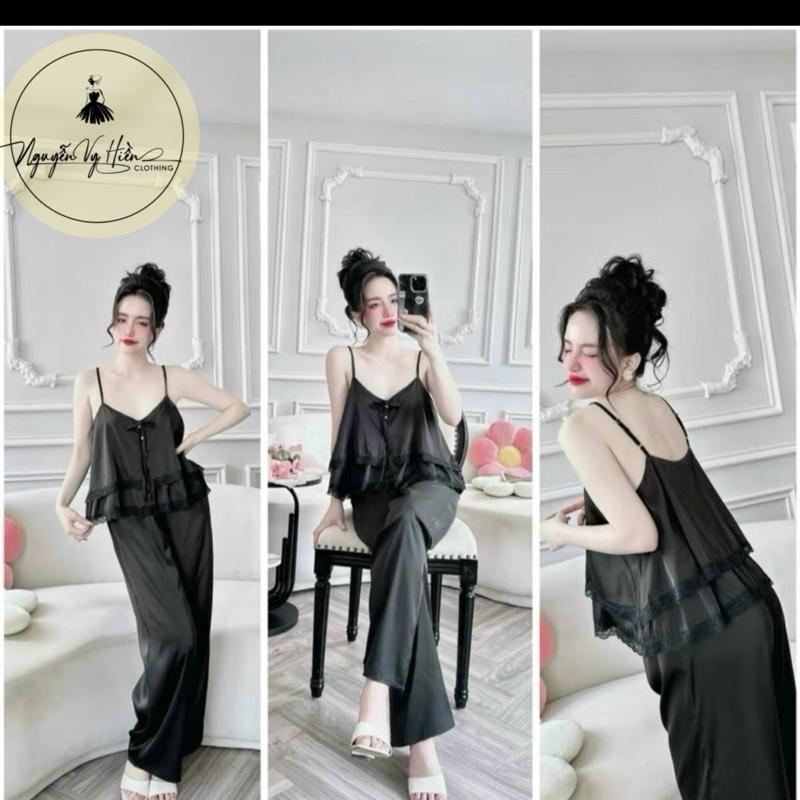 (2TẦNG QUẦN DÀI) Séc đồ bộ áo hai dây, kiểu dáng hai tầng quần dài chất vải lụa latin tơtằm !