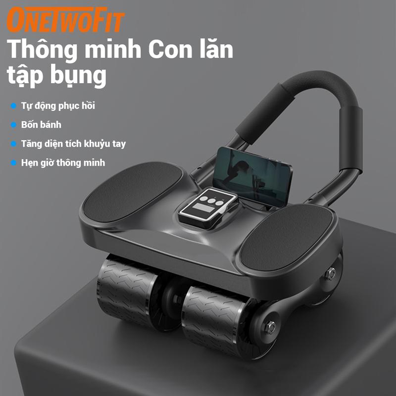 OneTwoFit Con Lăn Tập Bụng 4 bánh nâng cấp Có thể phục hồi Trợ Lực 4 Bánh Chống Đổ Thảm trải sàn miễn phí Cao Su Fish