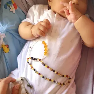 Amber Buddy | LE466 Kalung & Gelang Bayi Baltic Amber kombinasi Sky Blue Imperial Jasper. 32cm & 14cm