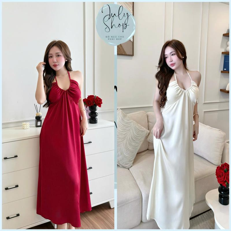 <65kg Đầm Ngủ JULY Váy Ngủ Nữ Cổ Yếm Hở Lưng Gợi Cảm Dáng Dài Chất Lụa Latin Cao Cấp