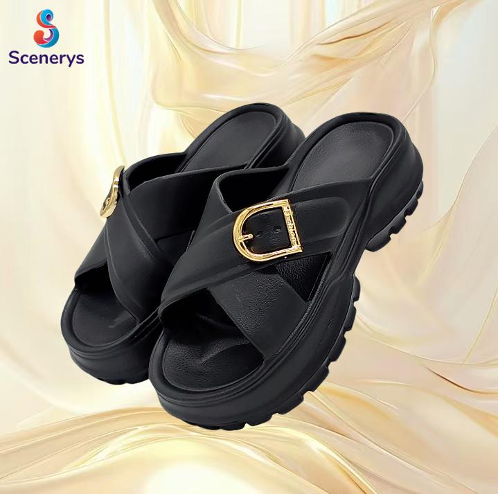 Scenerys Sandal wedges wanita, sandal fuji trendy, sandal jelly wanita motif korea, tali ganda, sandal kasual wanita 2025 6
