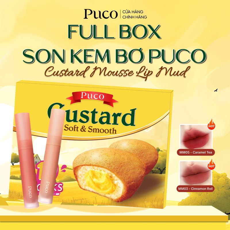 PUCO Box 10 Son Kem Bơ Custard Lip Mud Túi Mù xốp, mịn, mướt không khô môi, lên màu chuẩn giúp làm đầy rãnh môi 2.5g