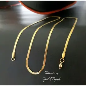 Kalung Titanium Pria Dan Wanita Silver Anti Karat Dan Tidak Luntur Rantai Gepeng