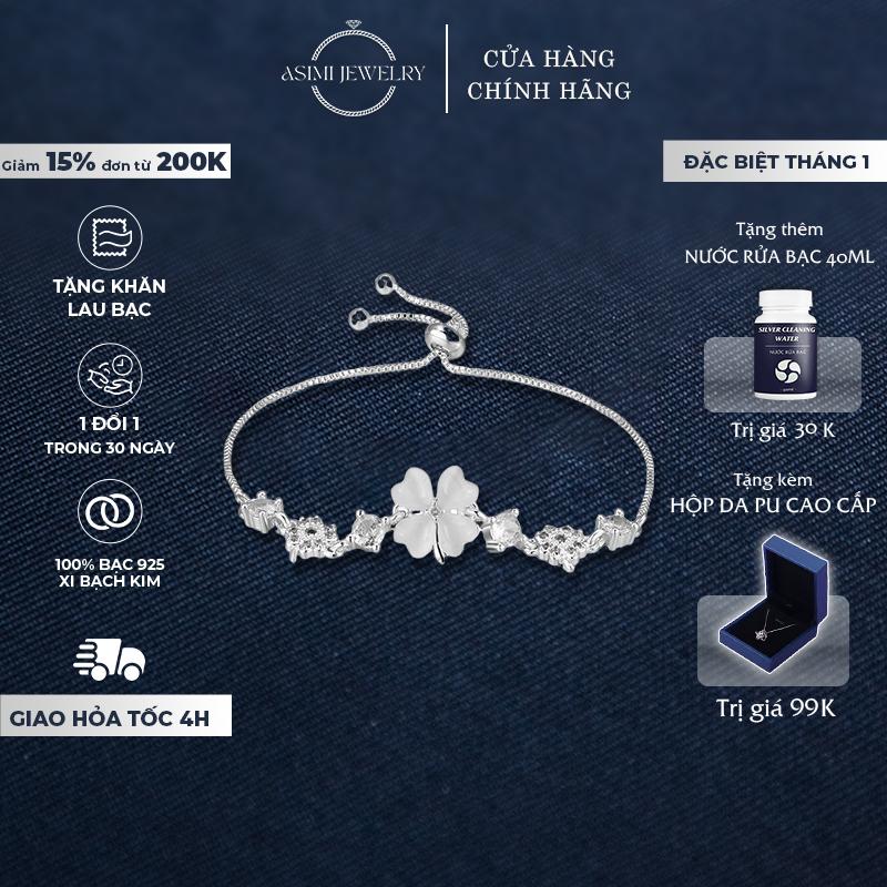 Lắc tay bạc rút cỏ 4 lá Asimi vòng tay bạc ý S925 nữ xi bạch kim sang trọng Fortune Leaf LT31