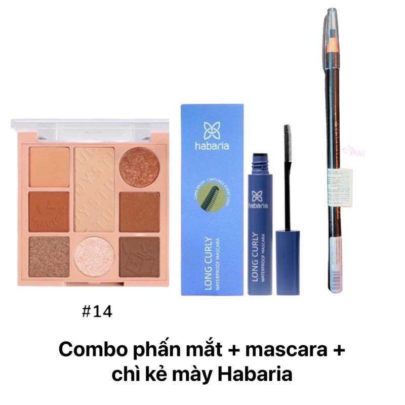 Combo trang điểm 3 món phấn mắt chì kẻ mày mascara Habaria