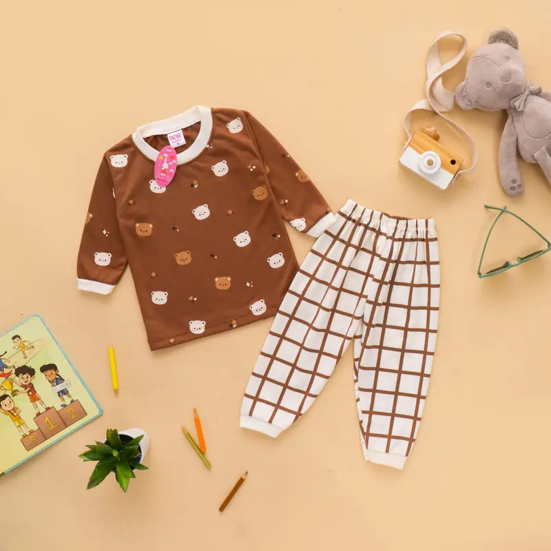 Setelan Anak & Bayi Unisex Squared Stripe Pajamas/ Baju Anak Perempuan/ Baju Bayi / Baju Anak Perempuan / Setelan Bayi Perempuan Laki Laki/ Pakaian Anak / Xiao Wei 2