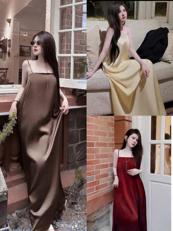  SM - Đầm Suông Hai Dây Dáng Dài Xòe Nhẹ Phong Cách nhẹ nhàng Quyến rũ - Chất Liệu Latin H99 Tôn Dáng Cho Nữ Đi Tiệc Đi Biển Đầm Body Nữ Xinh Đẹp 