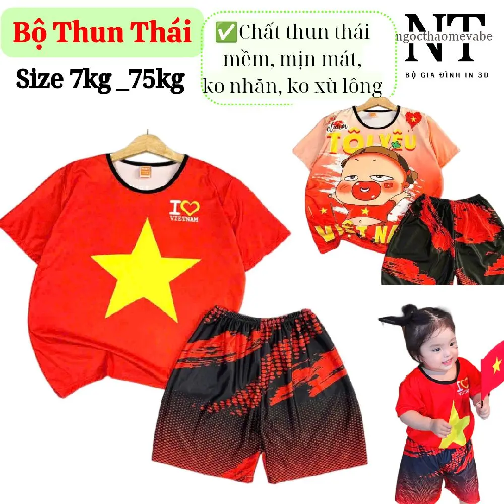 Đồ bộ thun mẫu cờ đỏ sao vàng chất mềm, mịn, mát, k nhăn, k xù lông, k phai màu phù hợp cho bé trai,gái, & cả gia đình