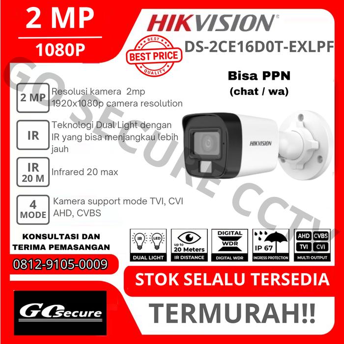 Gambar Camera Hikvision Outdoor DS-2CE16D0T-EXLPF 2mp Smart Hybrid Light / DS-2CE16D0T-EXIPF / ITPF dari Go secure cctv Kota Bogor Tokopedia