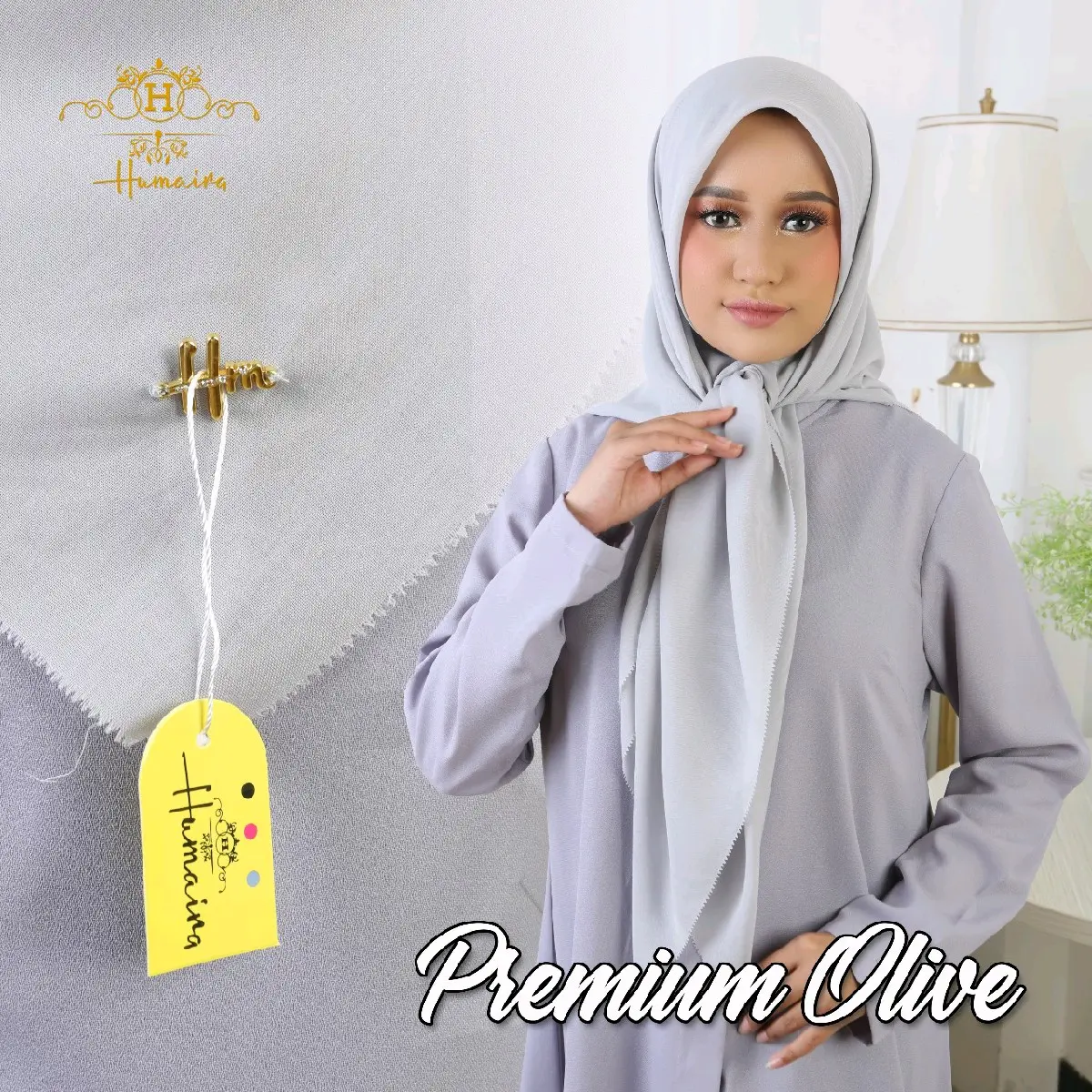 Bisa Seragam HUMAIRA-Premium Olive Hijab segiempat/Kerudung Segiempat Bahan Olive Premium || Hijab polos lasercut dengan Packaging pouch
