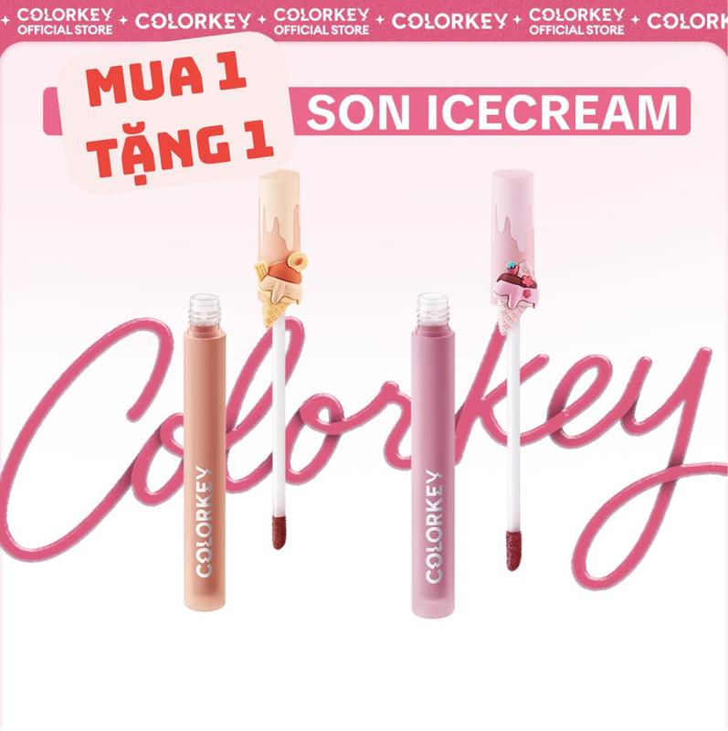   EX-OUTLET  Nhận 2 Cây Son Ice Cream COLORKEY màu sắc ngọt ngào lâu trôi cho đôi môi tươi tắn 1,7g son 