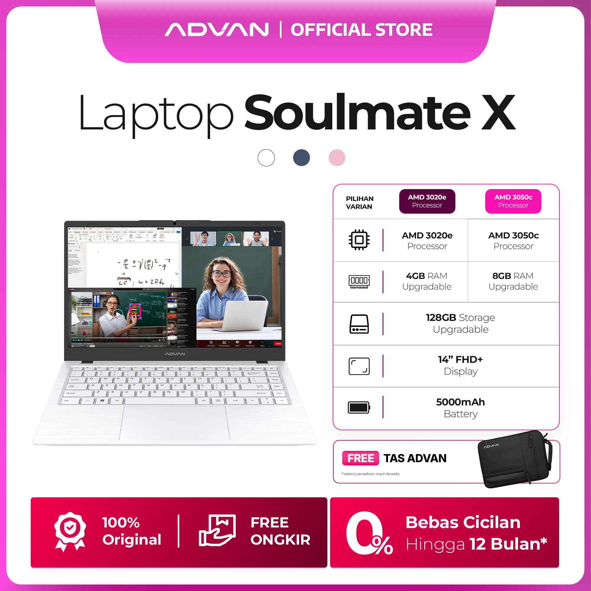 (FREE TAS) ADVAN Soulmate X 14” IPS FHD | AMD 3020e/3050c | 4GB/8GB + 128GB Free Windows 11 Original Laptop Notebook Upgradeable