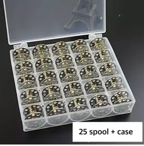 25 Bobbins Bobbin Spool + Case Mesin Jahit Hitam Butterfly Best Quality