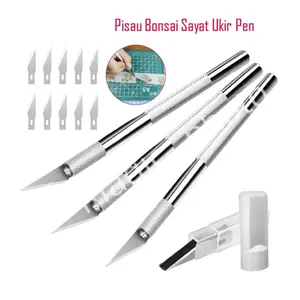 6 buah mata pisau + 1 buah pegangan pisau/Cutter Hobby Crafting Art Knife Metal Handle Blade Pisau Bonsai Sayat Ukir Pen Cutter Set Mata dan Gagang Art Knife