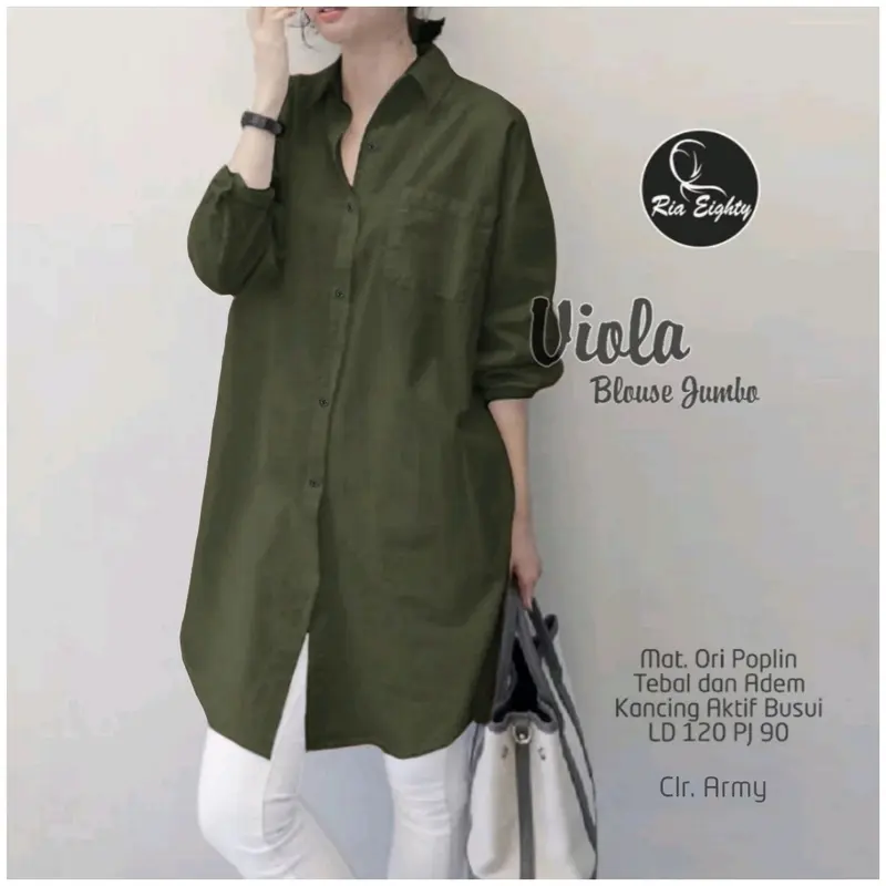 Viola Blouse Jumbo Oversize Atasan Wanita Muslimah Basic Polos Casual Elegant Lengan  Panjang Bahan Poplin Baju Wanita Simple 7