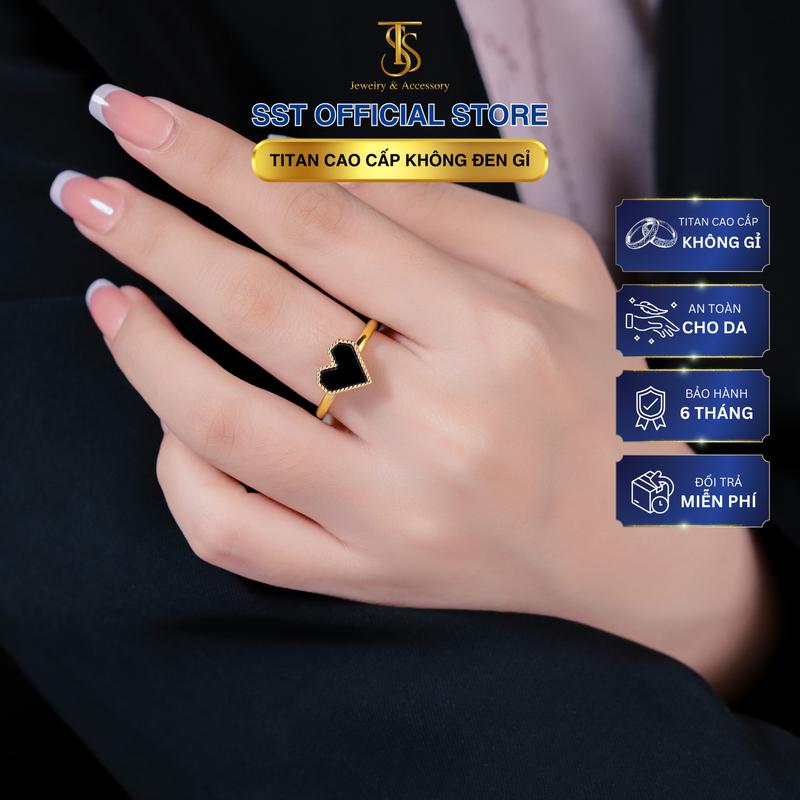 Nhẫn nữ Titan Mặt trái tim đen thanh lịch Không Đen Gỉ N258