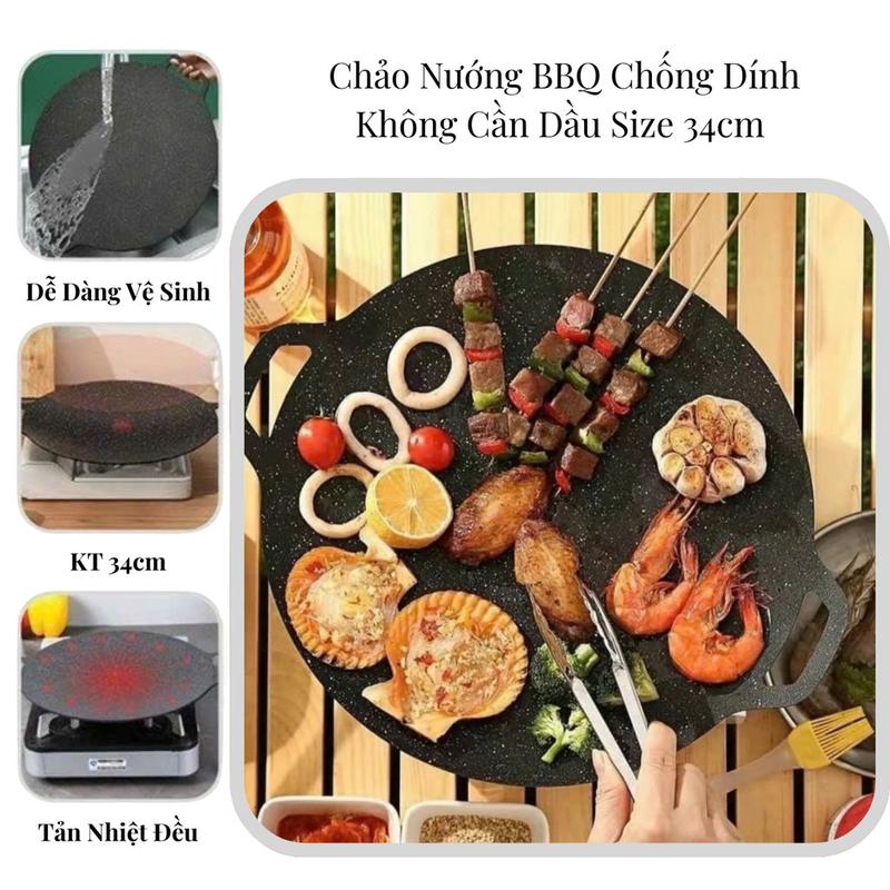 Chảo nướng đá không dầu , chảo chống dính chiên xào nấu hàn quốc size 34cm, dụng cun nhà bếp