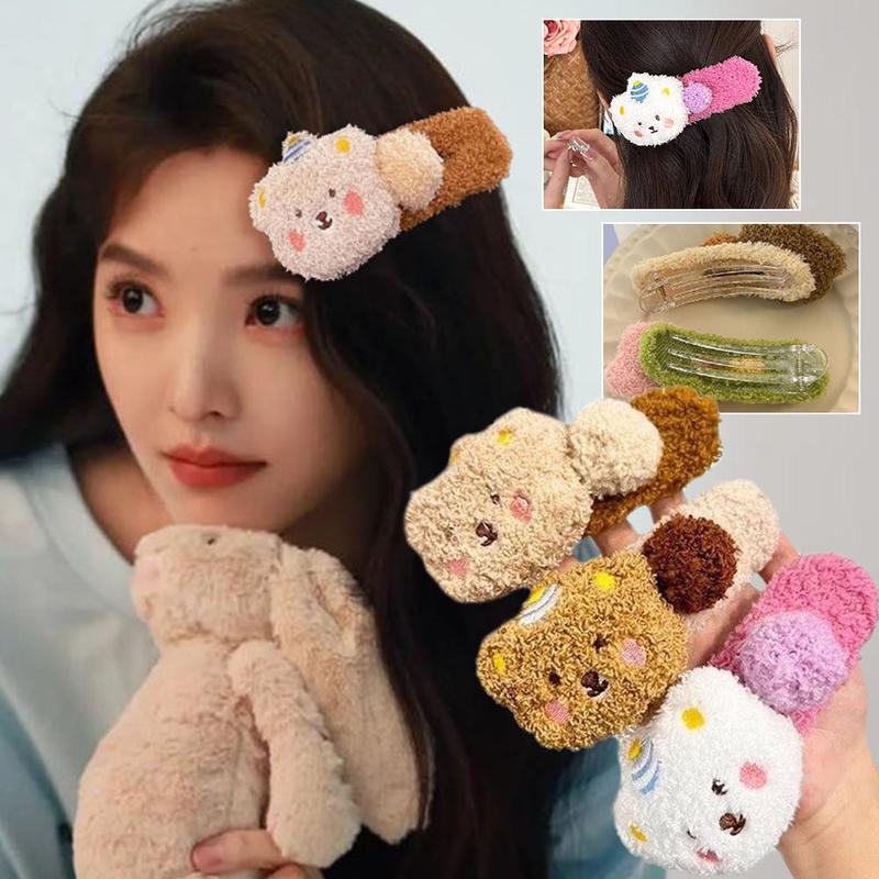 Gấu Pudding Nhồi Bông Siêu Dễ Thương, Kẹp Mỏ Vịt Lớn, Kẹp Tóc Mái, Cố Định Và Không Rơi Ra Phía Sau Của Đầu, Kẹp Lấy Nhồi Bông Cho Bé Gái, Bộ 4 Chiếc