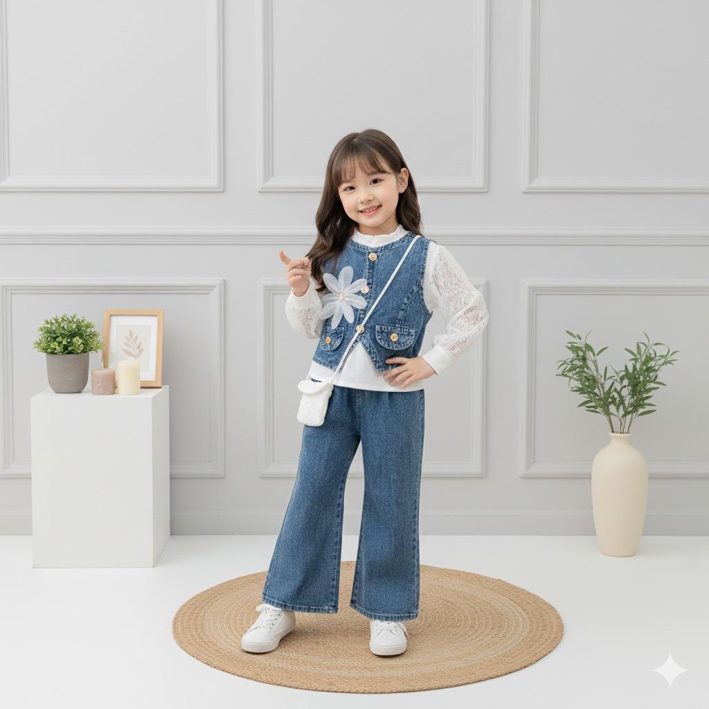 Setelan Helena Rompi 3 in 1 Soft Jeans Mix Shakila Pita Bunga Anak Perempuan Free Tas Terbaru Usia 3 - 12 Tahun Model Jeans Mix Shakila Lengan Brukat Rompi Pita Bunga Model Koreans Style Celana Jeans Usia 3 - 10 Tahun Setelan Helena Rompi 3 in 1 Soft Jeans Mix Shakila Pita Bunga Anak Perempuan Free Tas Terbaru Usia 3 - 12 Tahun Model Jeans Mix Shakila Lengan Brukat Rompi Pita Bunga Model Koreans Style Celana Jeans Usia 3 - 10 Tahun