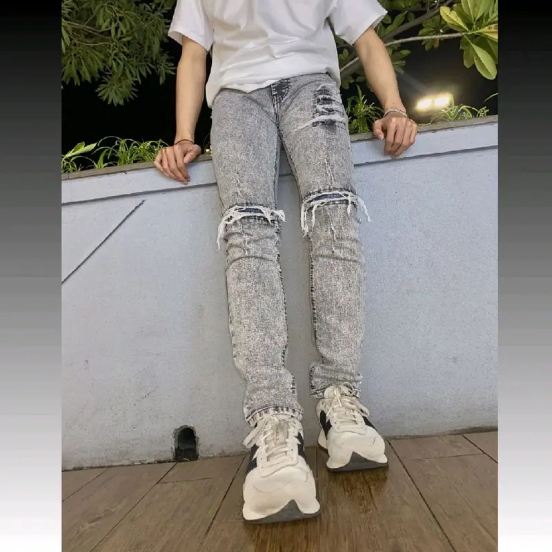 CELANA JEANS SOBEK SPRAY BIKER PRIA DENIM SETRET slim-fitting nyaman panjang  Soft Keren Slim Stretch Fit Slim Fit Ripped Melar Skinny 0