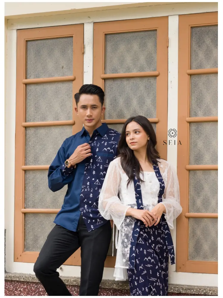 S E I A | SEMI SET COUPLE OUTER KUTUBARU KEMEJA BATIK NAVY