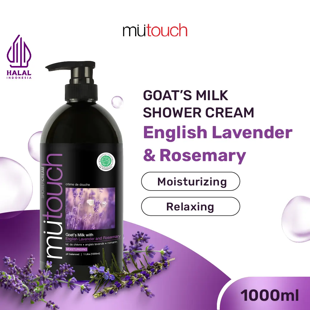 MuTouch Goat's Milk Shower Cream English Lavender and Rosemary 1000ml - Sabun Mandi