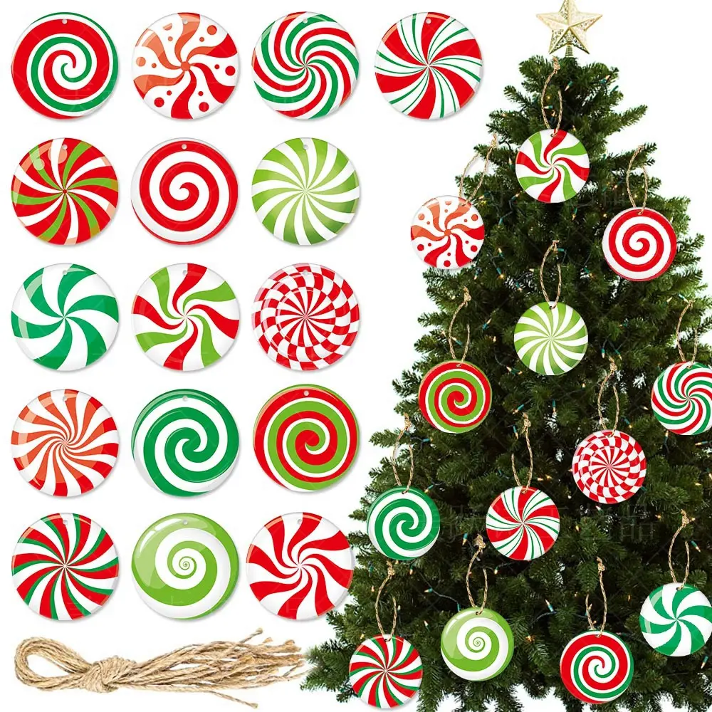 16PCS Xmas Tree Candy Hanging Pendant Oranments Christmas Party Decorations Merry Christmas Decor Happy New Year 2025 Cardboard Ornaments Set