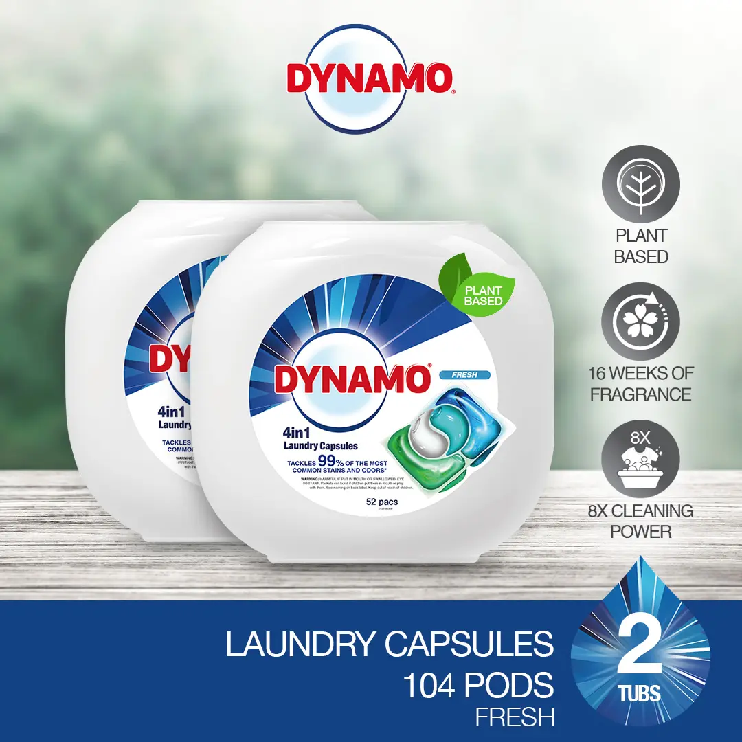 DYNAMO 4in1 Plant Based Laundry Capsules 52 Pods x 2 Tubs
