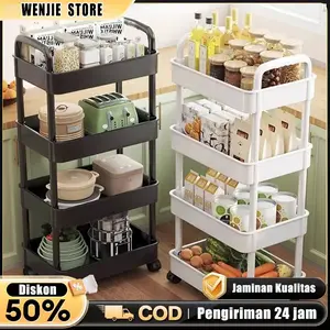 Rak Troli 3/4 5/ Susun Rak Lantai Beroda Rak Penyimpanan Serbaguna Rak Ruang Tamu Dengan Roda Fleksibel