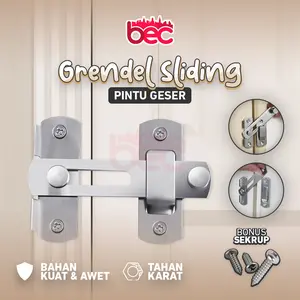 [BEC] Grendel Sliding 180* Stainless/Selot Pintu Geser FREE Skrup