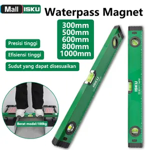 ISKU Waterpass Magnet Bahan Paduan Aluminium Ukuran 30-100CM Presisi Tinggi Adsorpsi Magnetik Kuat Tahan Beban 100kg