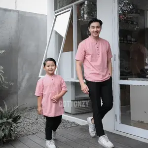COTTONZY Koko Couple Ayah dan Anak Laki Laki Warna Pink Peach Usia Remaja Dewasa Big Size Bahan Katun Premium Model Simple untuk Acara Formal dan Casual