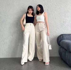 ORO PANTS - Loose Pants Trouser Wanita - Celana Wanita Haigwaist Kekinian - Anti Kusut - Risleting Casual Kancing