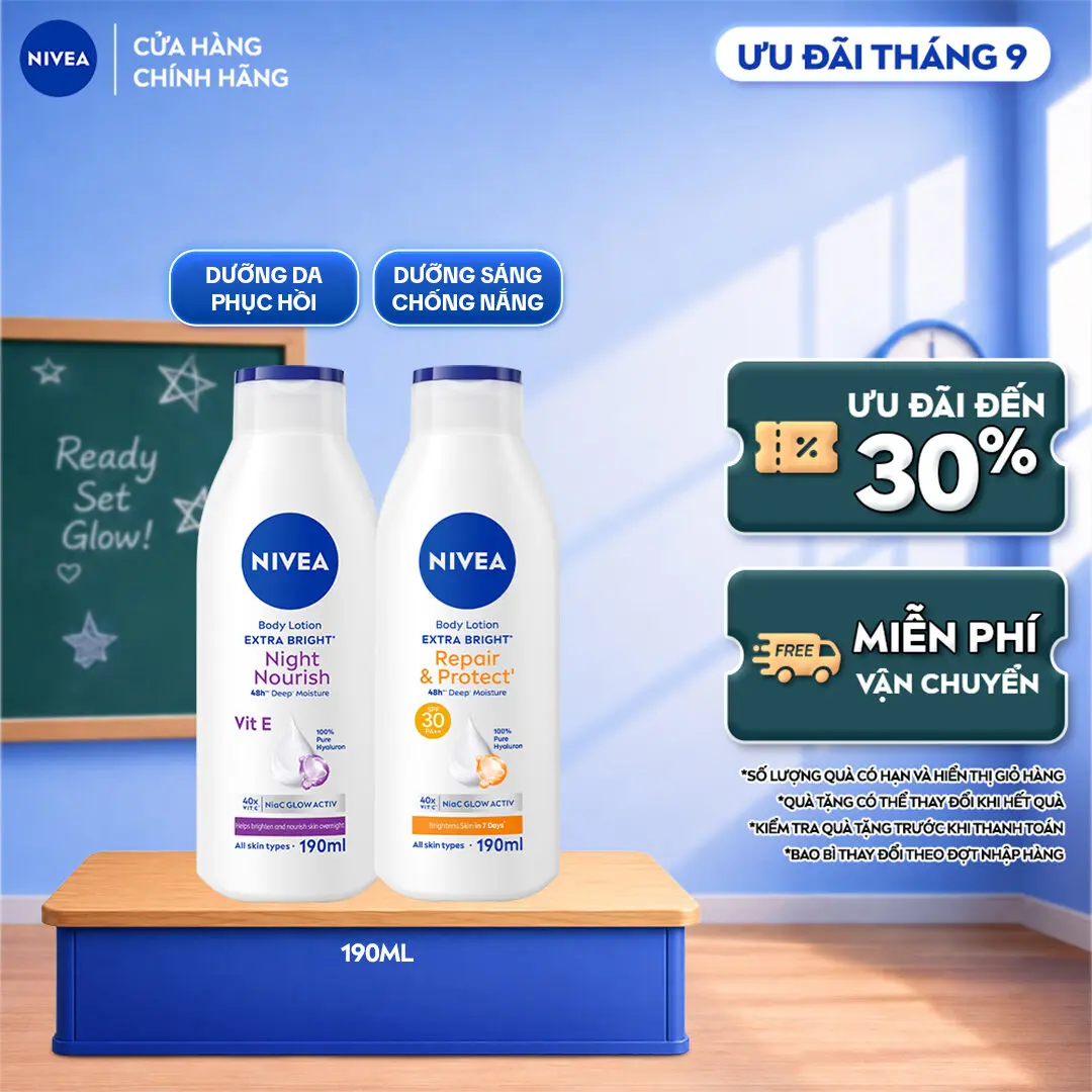 Sữa Dưỡng Thể NIVEA Dưỡng Sáng Mịn Da Ban Đêm | Phục Hồi Chống Nắng (190 ml) - 98925/99562