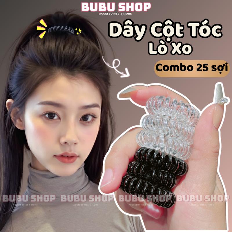 20 tặng 5 Thun cột tóc lò xo 4cm độ co dãn cao combo 25 cái trong suốt hoặc đen sang trọng.