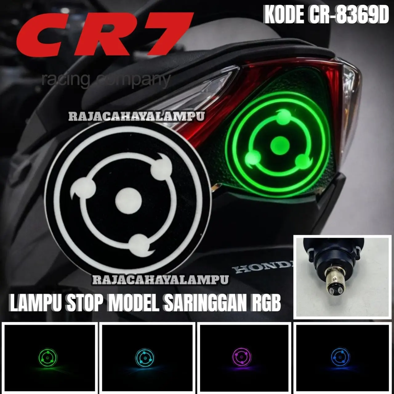Lampu Rem Stop Belakang RGB TYPE D Model Sharingan Aru DC Stop rem belakang Led Universal Motor Matic Bebek