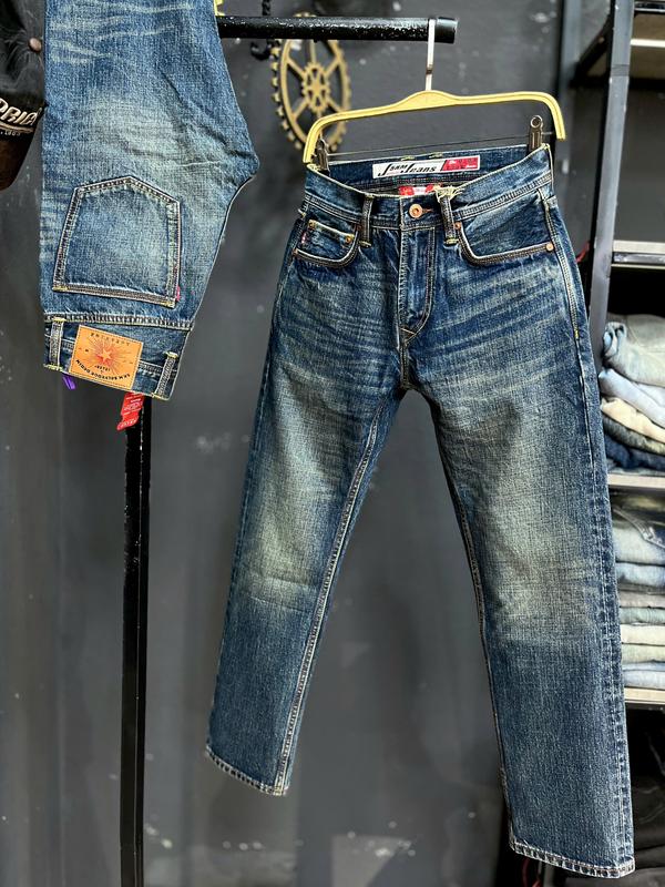 [Jean Denim Guangzhou 5KM-J3962 ] Quần Jean Nam Dài Màu Xanh Đậm Phủ Dơ Fom Ống Suông Chất Không Co Giãn Mẫu Mới Chi Tiết Như Hình K3 STORE Selvedge