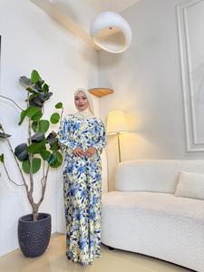 Dress Jubah Muslimah Bercorak Cutting Acut Premium Material Sutera Mango - Less Iron - Free Saiz - Plus Saiz