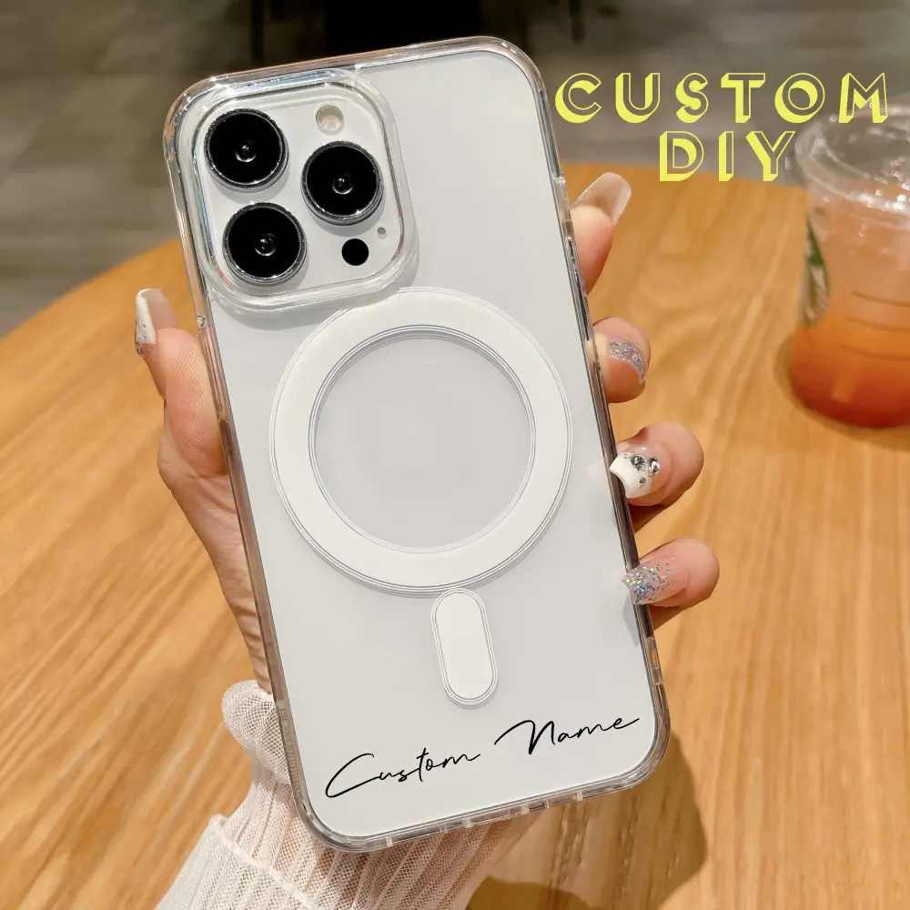 เคสใสแม่เหล็ก, การออกแบบชื่อตัวอักษรตัวเริ่มต้นเท่านั้น, เข้ากันได้กับ Apple iPhone 15, 14, 13, 12, 11, Pro Max Plus, ปกแข็ง, การออกแบบ MagSafe, ปรับแต่งได้