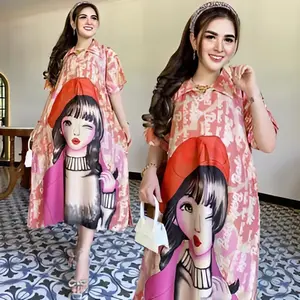 5pcs Daster rayon motif Sofia Berkerah Busui Resleting Bumil Wanita Panjang Resleting Dress Tidur